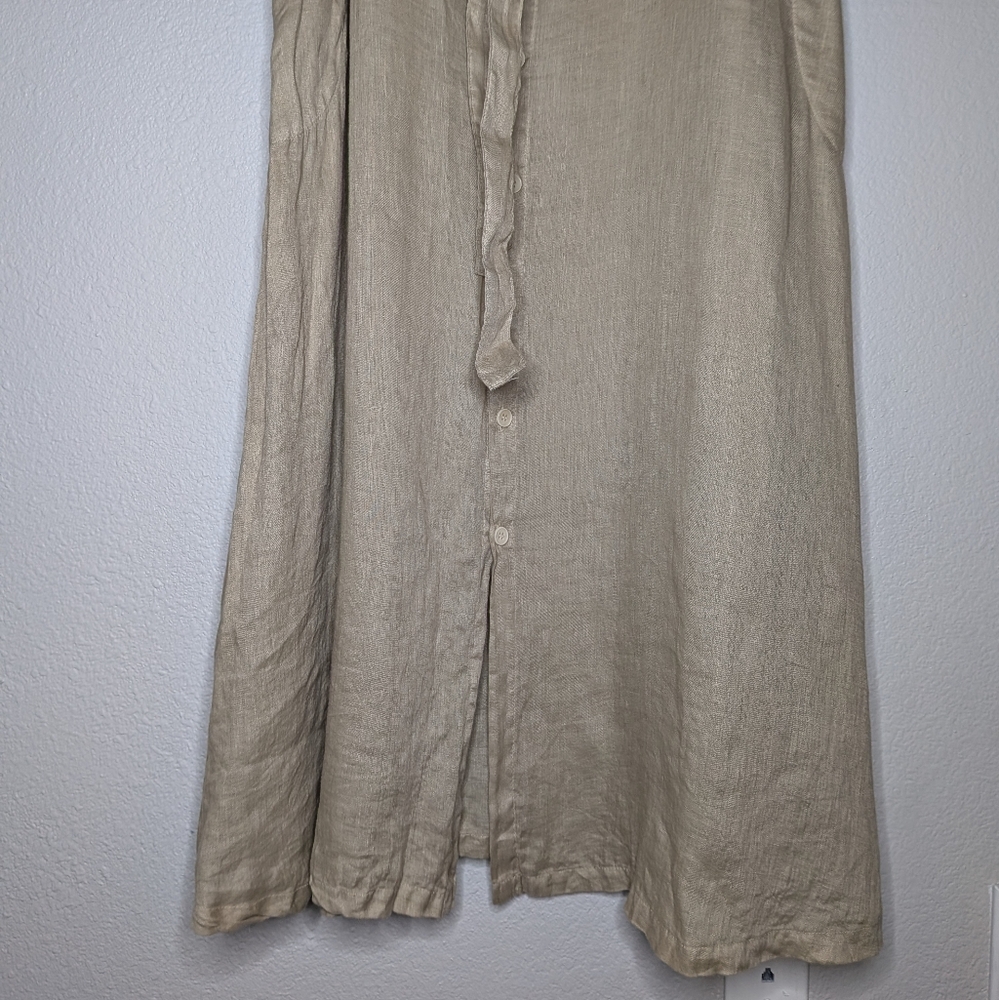 CP Shades Womens Lagenlook Tie Belted Tan Linen Button-Up Maxi Shirt Dress XL - Picture 5 of 9